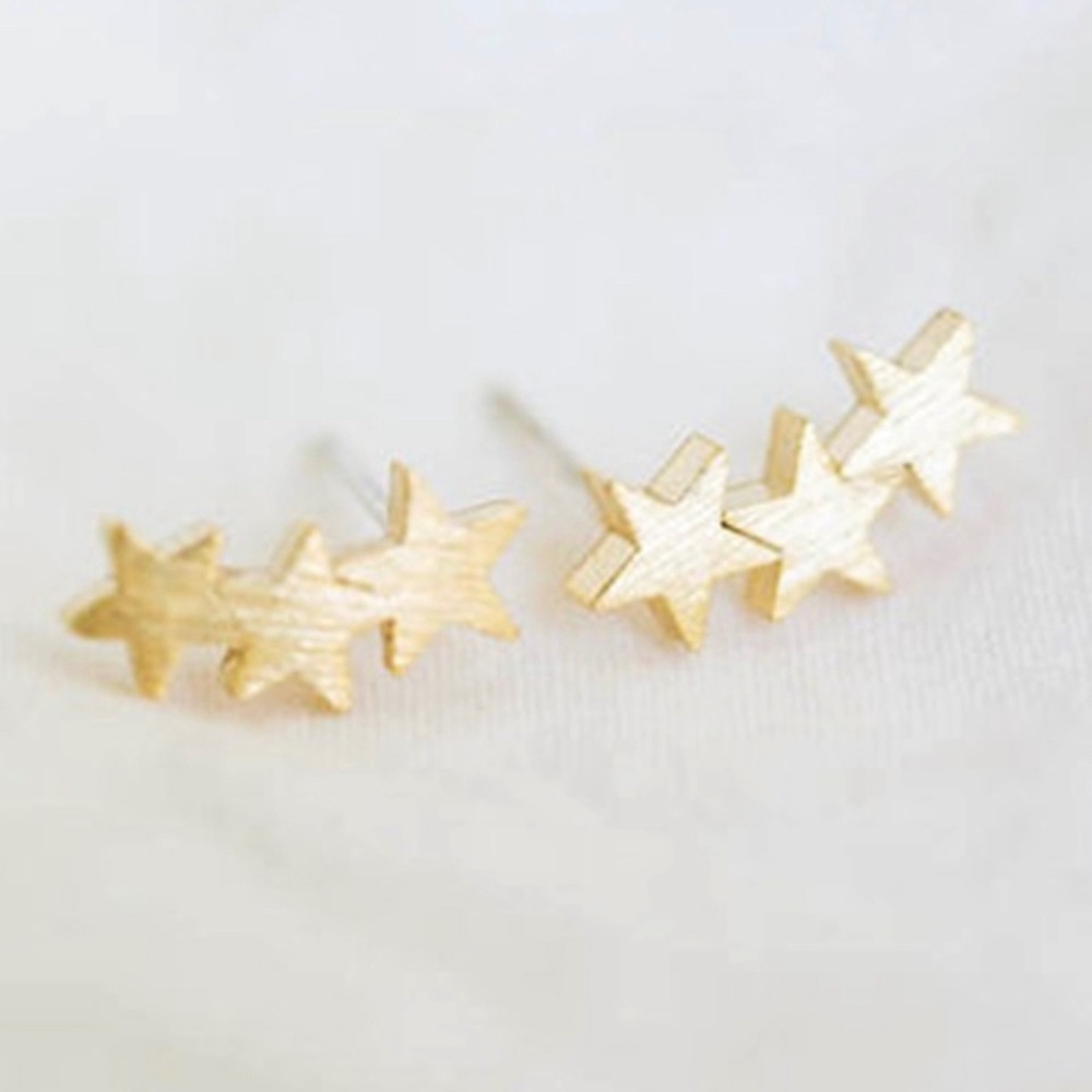 Golden Triple Star Earrings